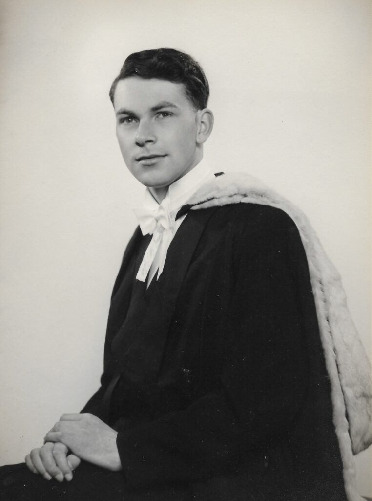 Portrait of Michael BV Roberts at graduation in Cambridge, probably 1956